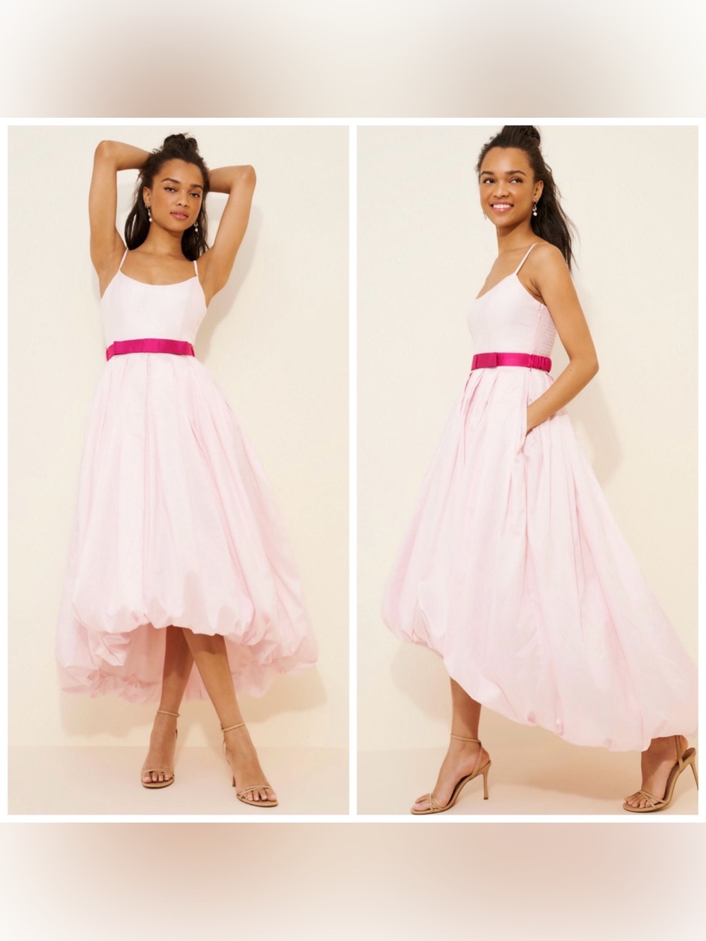 Anthropologie Hutch Bubble Hem Bow Waist Midi Dress Pink Size 8